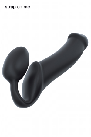 Superbe gode-ceinture flexible de la marque Strap-On-Me, il est noir et mesure 4,5 cm de diamètre.
