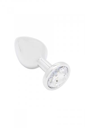 Plug / bijou anal taille Small (7 x 3 cm) en aluminium avec bijou en strass transparent