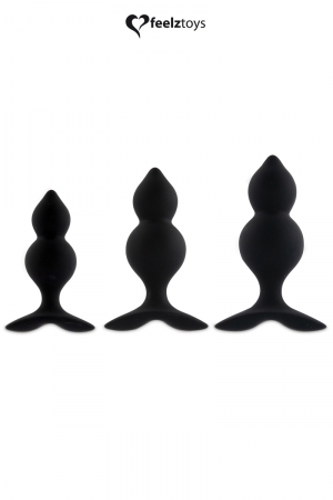 Kit de 3 Plugs Anal en silicone, tailles différentes et formes spécifiques pour décupler le plaisir, par FeelzToys.